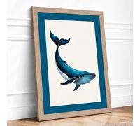 Drifting Whale Coastal Framed Wall Art Print A2 (59.4×42cm) Oak, Wall Decor for Living Room, Bedroom, Office & Home, Ready to Hang, Art Gift