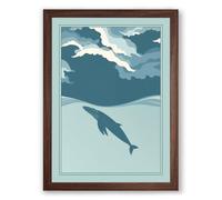 Drifting Whale Coastal Framed Wall Art Print A2 (59.4×42cm) Walnut, Wall Decor for Living Room, Bedroom, Office & Home, Ready to Hang, Art Gift