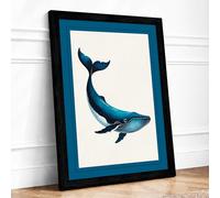 Drifting Whale Coastal Framed Wall Art Print A4 (29.7×21cm) Black, Wall Decor for Living Room, Bedroom, Office & Home, Ready to Hang, Art Gift