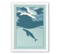 Drifting Whale Coastal Framed Wall Art Print A4 (29.7×21cm) White, Wall Decor for Living Room, Bedroom, Office & Home, Ready to Hang, Art Gift