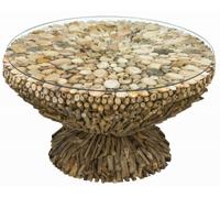 Driftwood Round Coffee Table - Glass Top