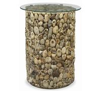 Driftwood Round Tall Lamp Table - Glass Top