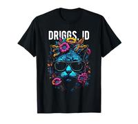 Driggs Idaho Cat Wearing Sunglasses and Flowers Design T-Shirt