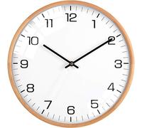Driini Analog Dome Glass Wall Clock (12") - Wood Frame with White, Modern Face - Battery Operated with Non Ticking Hands - Large Decorative Clocks for Classroom, Office, Living Room, or Bedrooms.