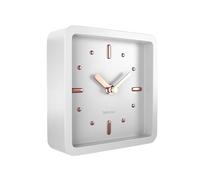 Driini Modern Mid Century Desk & Shelf Clock (White Rose Gold) - Small Battery Operated and Silent Analog Tabletop Clocks for Living Room Decor - Ideal for Mantle, Office Table, Desktop or Nightstand