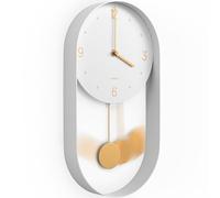 Driini Modern Pendulum Wall Clock - Decorative and Unique Metal Frame, with 8 Inch Face - Contemporary, Minimalist Design, with Silent Non Ticking Operation - Includes Both White and Gold Pendelum