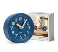 Driini Wooden Analog Desktop Clock - 4.3 in. Decorative Pinewood Clock, No-Tick Design - Easy to Read Silent Sweep Mantle Clock - Quiet Tabletop Clocks with Wood Body, Hands, & Battery Cover; Blue