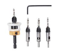 DriKou 5 Pcs Countersink Drill Bit Set,Depth Adjustable Step Drill Bit with L Shape Wrench for Woodworking 0.11in 0.13in, 0.14in, 0.16in