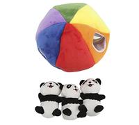 DriKou Plush Treehouse Panda Stuffed Forest Animal Set with Squeak Sound Interactive Hide and Seek Toy for Dogs Indoor Outdoor Playtime Soft Material 17.5x18cm 3 Accessories