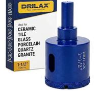 Drilax 1 1/2 Inch Diamond Drill Bit Tile Hole Saw Ceramic Porcelain Quartz Granite Countertop Glass Bottle Super Long Life Vacuum Brazed Technology Single Pack Tile Drill Bit 1-1/2 Inch