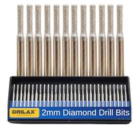 Drilax 2mm Diamond Drill Bit 30 Pcs Case Set Jewelry Beach Sea Glass Shells Gemstones Bur Standard Shank Compatible with Dremel Burr Lapidary