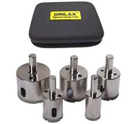 Drilax 5 pcs Diamond Hole Saw Set 20mm 25mm 32mm 38mm 45mm Diamond Hole Cutter Kit for Tiles Ceramic Porcelain Glass Granite Quartz Insert Guide Included