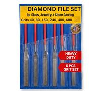 Drilax 6-Pc Diamond File Set, Flat Hand Files (40-600 Grit) Heavy-Duty Diamond Sharpening & Finishing Tools for Glass, Jewelry, Stone, Metal Precision Craft Files for DIY, Workshop & Professional Use