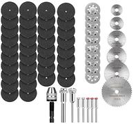 Drilax 60-Pc Ultimate Rotary Tool Cutting Set - Diamond, HSS & Fiberglass Cut Off Wheels with 1/8" Shank & Keyless Chuck - Compatible with Dremel for Metal, Wood, Plastic, Stone, Glass