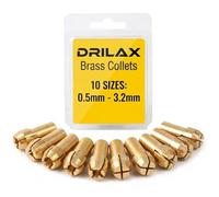 Drilax Brass Collet Set for Rotary Tool, 10 Pc 0.5mm to 3.2mm Sizes, 5/32 Inch Shank, Precision Fit for Micro Drill Bits Engraving Polishing Accessories