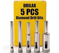Drilax Diamond Drill Bit Set 3/16, 1/4, 5/16, 3/8, 1/2 Inch Drilling Tile Glass Fish Tank Granite Ceramic Porcelain 5 Pieces Pack
