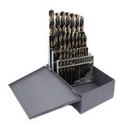 Drill America 29 High Speed Steel Black & Gold Contractor Grade Split Point Drill Bit Set with 3-Flat Shank Set in Metal Case (1/16" - 1/2" x 64ths), KFD3F Series