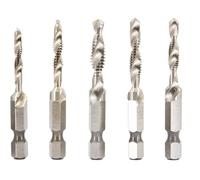 Drill America 5 Piece NC/NF Combined Drill Tap and Countersink Set with 1/4" Quick Change Hex Shank in Plastic Pouch Case