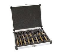 Drill America 8 PieceHigh Speed Steel Black & Gold Contractor Grade Split Point Drill Bit Set with 3-Flat Shank Set in Metal Case (9/16" - 1" x 16ths), KFD3F Series