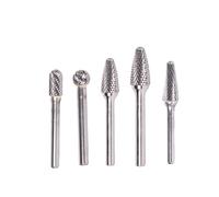 Drill America POUDULA 5 Piece Carbide Burr Set, 1/4" - 1/2" Diamater 1/4" Shank, Double Cut Grinder Bit Set, Shank Rorary File Kit