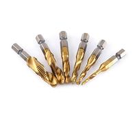 Drill and Tap Bit Set, 6 Pcs Thread Tap Kit Metric Thread M3-M10 Titanium Coated HSS Drill and Tap Bits 1/4" Hex Shank
