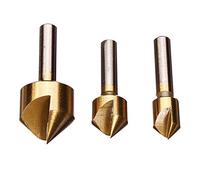 Drill Bit 3Pcs Single Flute 90 Degree Edge Chamfer 3/8 1/2 3/4 Inch High Carbon Steel Titanium Coated Countersink Drill Bit