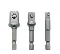 Drill Bit Extension Vanadium Steel Socket Adapter Hex Shank to 1/4" 3/8" 1/2" Extension Drill Bits Driver Electrical Drilling Heads(3pcs Silver)