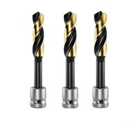 Drill Bit Set, 3 Pieces Template Drill Bits, Extended Twist Drill Woodworking Hole Reamer for Electric Drills Power Tools(14 16 18mm Gold)