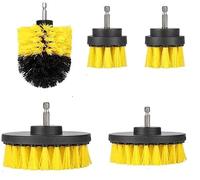 Drill Brush Attachment Set 5 Pack - Electric Scrubber for Grout & Tile | Versatile nylon brush kit for cleaning bathroom shower, tub, toilet, patio, and car wheels. Fits any cordless drill (Yellow)