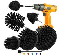 Drill Brush Attachment Set, 5pcs 1/4in Power Scrubber With 1pcs Extend Long Attachment for Cleaning Showers, Tubs, Bathroom, Tile, Grout, Carpet (5 Brushes Black)