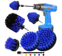 Drill Brush Attachment Set, 5pcs 1/4in Power Scrubber With 1pcs Extend Long Attachment for Cleaning Showers, Tubs, Bathroom, Tile, Grout, Carpet (5 Brushes Blue)