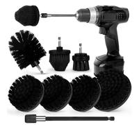 Drill Brush Attachment Set, 7 Pack 1/4in Power Scrubber Brush + Extend Long Attachment, Brush Drill Attachment, Power Cleaning Scrub Brush for Bathroom, Tub, Tile, Corner, Floor（Black）