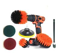 Drill Brush Heavy Duty Stiff Bristle Scrub Brush with 6 Inch Extend & Scrub Pads Cleaning Kit Great for Cleaning Pool Tile,Flooring,Brick,Ceramic,and Grout (Stiff Red)