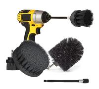 Drill Brushes Attachment 4Pcs Brush for Drill 1/4in Power Scrubber Brush with Extend Long Attachment Drill Scrubbing Brushes for Car Carpet Floor Bathroom Tub Kitchen Marble Ceramic Surface Black