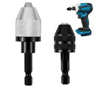Drill Chuck, 2PCS Hex Shank Keyless Drill Chuck Conversion Tool, 0.3-6.5mm and 0.3-3.4mm Quick Change Adapter, for DIY Projects and Professional Repairs