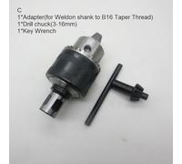 Drill Chuck Adapter 3/4in Shank to B16 Taper with 1/2-20UNF Thread, 3-Piece Set for Weldon and General Shank Tools, Includes Key Wrench and 1.5-(C)