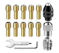 Drill Chuck Collet Set, 16 Pcs Chuck Collet Kit, Collet Nut Kit Brass Collet Set 4486 Rotary Tool Keyless 0.8-3.2mm Shank Replacement Metal Nut Rotary Tool Accessory 3000 4000 7700 8200