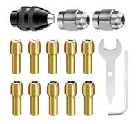 Drill Chuck Collet Set for Dremel, 15PCS Chuck Collet Kit, 0.8-3.2mm Shank Replacement 4486 Rotary Tool Keyless Quick Change Chuck Accessory with Replacement 4485 Brass Collet Metal Nut