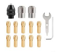 Drill Chuck Collet Set for Rotary Tools - 15-Piece Keyless Chuck Kit with 10 Brass Collets (0.8-3.2 mm), 2 Alloy Steel Nuts, Spanner & L-Wrench, Compatible