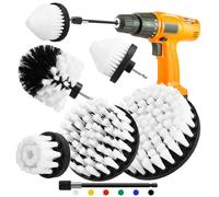 Drill Scrub Brush Set, 5pcs 1/4in Power Scrubber with 1pcs Extend Long Attachment, for Showers, Tubs, Bathroom, Tile, Grout, Carpet (5 brushes white)