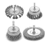 Drill Wire Brush Set: Wavy Cup Wire Wheel Brushes, Drill Brush Cleaning Attachment | Drill Brush For Angle Grinder, T Brush Kit(4PC stainless steel wire set)
