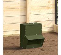 Drillkyn Chicken Feeder Olive Green Cold-Rolled Steel 35 x 20.5 x 43.5 cm with Roof and Lid Handle 4 kg Capacity Weatherproof for Indoor and Outdoor Use on Balcony and Patio