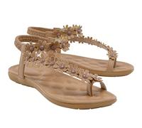 DRIMEE Gladiator Sandals for Ladies Flat Sandals for Women Dressy Comfortable Summer Beach Sandal Elastic Ankle Strap Casual Slip-On Shoes Outdoor Walking,Khaki,US6/EU37