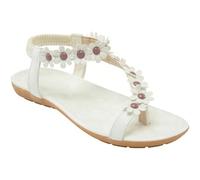 DRIMEE Gladiator Sandals for Ladies Flat Sandals for Women Dressy Comfortable Summer Beach Sandal Elastic Ankle Strap Casual Slip-On Shoes Outdoor Walking,White,US7.5/EU39