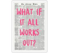 Drimiler Poster with the inscription What If It All Works Out, Retro Newspaper, Pink Text, Canvas, Wall Art, Positive, Affirming Quote, Minimalist Print, Painting for Home, Bedroom, Dorm
