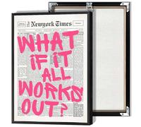 Drimiler Retro Newspaper Pink Font Poster What If It All Works Out Canvas Wall Art Positive Affirming Quote Minimalist Prints Painting For Home Bedroom Dorm Wall Decor 12x18in Framed