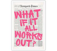 Drimiler Retro Newspaper Pink Font Poster What If It All Works Out Canvas Wall Art Positive Affirming Quote Minimalist Prints Painting For Home Bedroom Dorm Wall Decor 12x16in Unframed