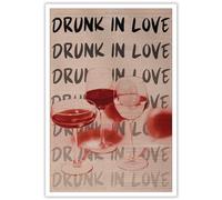 Drimiler Retro Red Wall Art Drunk In Love Posters Wine Prints Painting 70s Wall Decor Psychedelic Room Decor Alcohol Drinks Lover Art Funky Abstract Cheers Red Wine Glass Goblet Prints 24X36in Unframe
