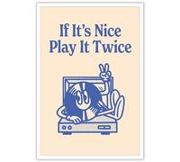 Drimiler Retro Vintage Record Player Posters Funny 90s Music Album Covers Canvas Wall Art Trendy If It'S Good Play It Twice Prints Painting Cute Cartoon Wall Decor For Bedroom 24x36in Unframed