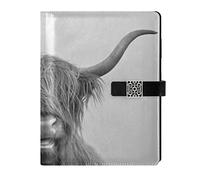 Drinan Highland Cow Bull with Horns Vintage Retro Old Style Refillable Journal Writing Notebook, PU Leather Hardcover Diary Note Book, Planner A5 Ruled Notepad for Agenda with Pen Holder